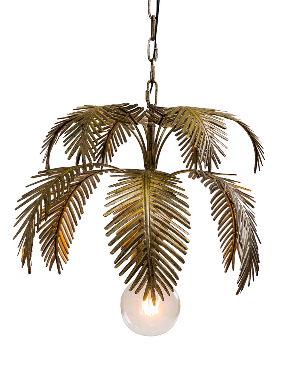 Antique chandelier pendant with golden fern leaf