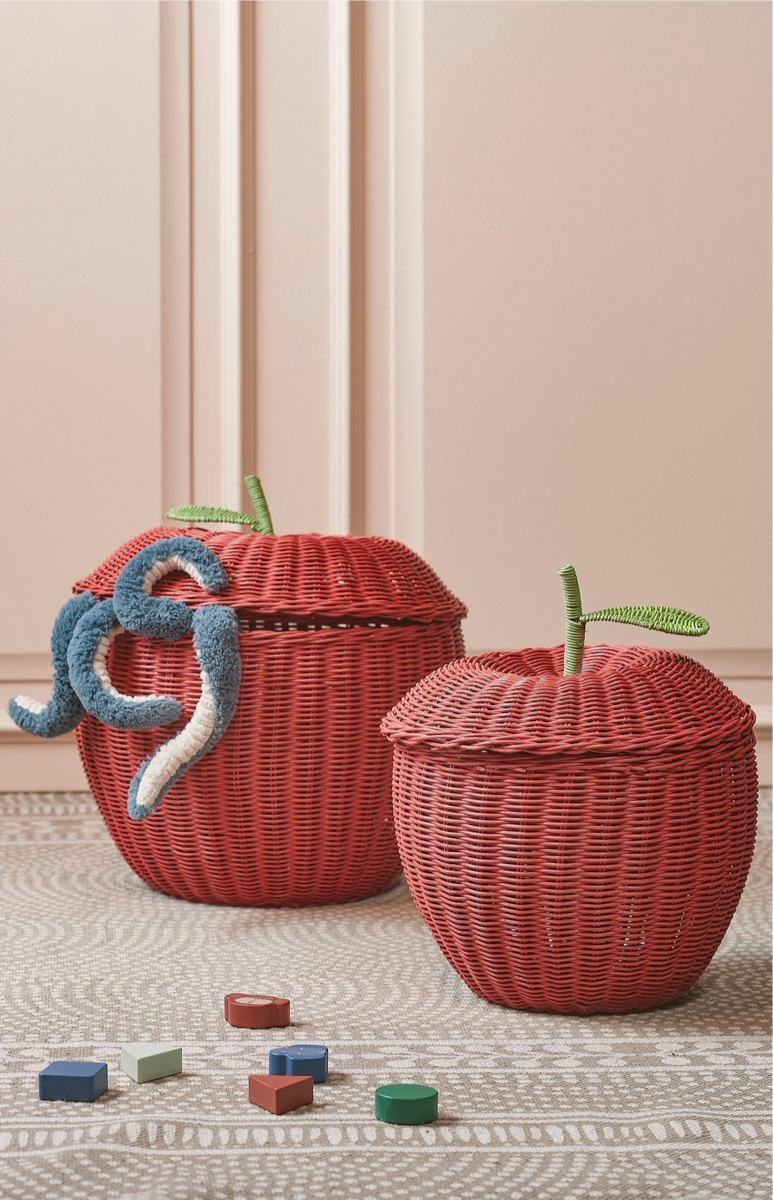Playful & Sustainable Storage Baskets – Apple Shaped Rattan Set (2 pieces)