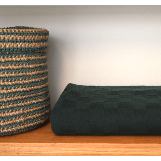 Luna-Leena Basket with Green Stripes – Jute &amp; Cotton – H30cm – Handmade in Nepal