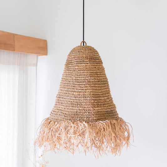 Raffia boho lampenkap – hanglamp – handgeweven plafondlamp met franjes (3 maten Ø 30/40/50 cm) – Kalima